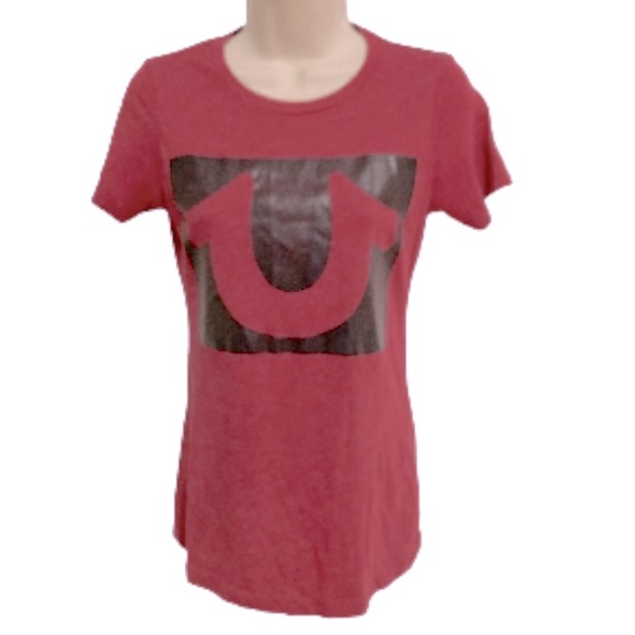 TRUE RELIGION Burgundy Heathered Black Horseshoe Logo T shirt Womens XS - Picture 1 of 13